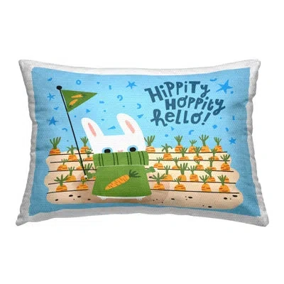 Stupell Industries Hippity Hoppity Hello Bunny Outdoor Printed Pillow By Leeza Hernandez In Blue