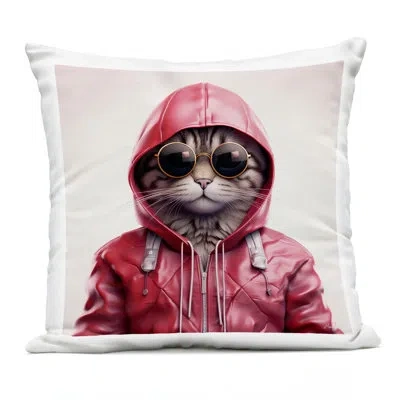 Stupell Industries Hipster Cat In Stylish Jacket Outdoor Printed Pillow, Design By Roozbeh, 18 X 7 X 18 In Red