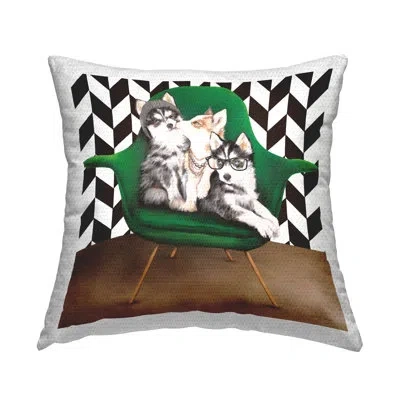 Stupell Industries Hipster Dogs Green Mod Chair Chevron Pattern Outdoor Printed Pillow By Kamdon Kreations In Black;brown;green