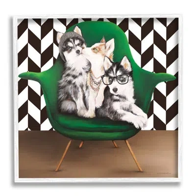 Stupell Industries Hipster Dogs Green Mod Chair Modern Room Interior Oversized Black Framed Giclee Texturized Art By Ka In Coastal White Framed Giclee