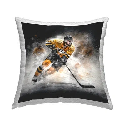 Stupell Industries Hockey Player Athlete Printed Outdoor Throw Pillow Design By Jim Baldwin In Black