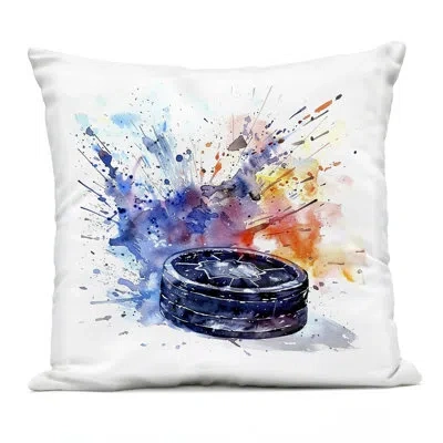 Stupell Industries Hockey Splash Watercolor Burst Outdoor Printed Pillow, Design By Lsr Design Studio In Blue
