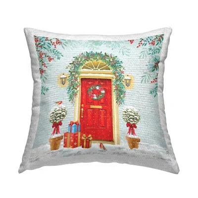 Stupell Industries Holiday Doorway Snowy Gifts Outdoor Printed Pillow By Jane Sunner In Green;red