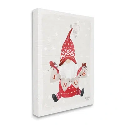 Stupell Industries Holiday Snow Banner Red Garden Gnome By Heatherlee Chan - Floater Frame Painting On Canvas