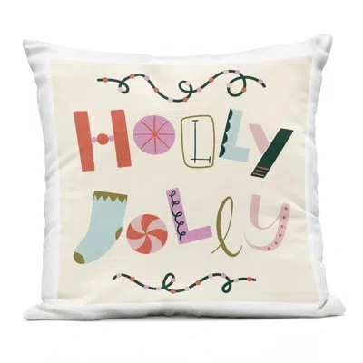 Stupell Industries Holly Jolly Eclectic Holiday Design By Sazerelli Designs Outdoor Printed Pillow In White