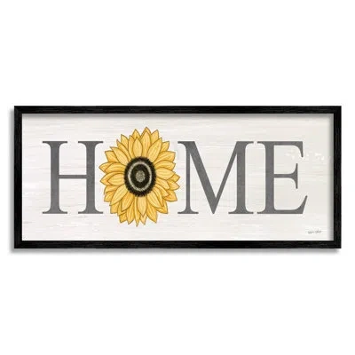 Stupell Industries Home Sunflower Blossom Sign By Annie Lapoint - Floater Frame Graphic Art On Wood In Midnight Black Framed Giclee