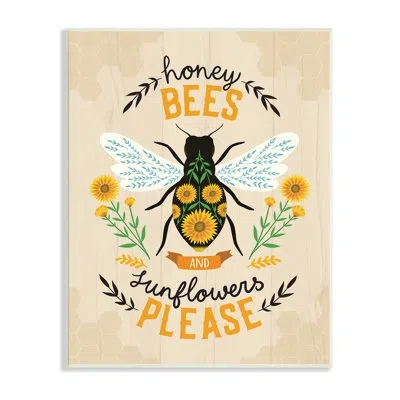 Stupell Industries Honey Bees Sunflowers Please Spring Garden Floral Phrase By - Textual Art In Wall Plaque