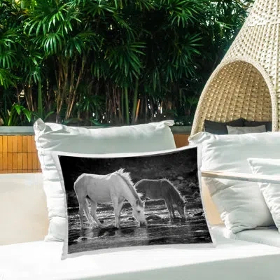 Stupell Industries Horse & Foal On Shore Outdoor Printed Pillow By Jg Studios In Gray
