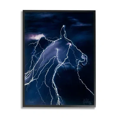 Stupell Industries Horse Face In Lighting Storm Canvas Wall Art Design By Spirit Horse In Midnight Black Framed Giclee