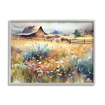 Stupell Industries Horse In Farmhouse Meadow By Ramona Murdock No Frame Print On Wood In Brown;gray;pink