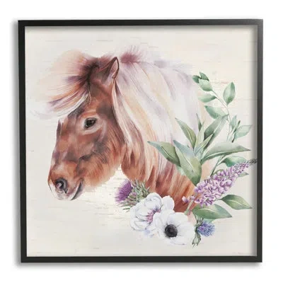 Stupell Industries Horse Portrait Lilac Blossom Bouquet By Lux + Me Designs - Floater Frame Graphic Art On Wood In Midnight Black Framed Giclee
