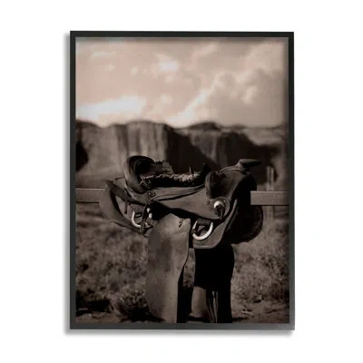 Stupell Industries Horse Saddle In Desert By Marcus Prime In Midnight Black Framed Giclee