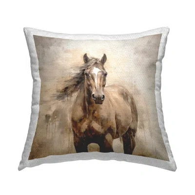 Stupell Industries Horse With Modern Drip Outdoor Printed Pillow By Unknown In Brown