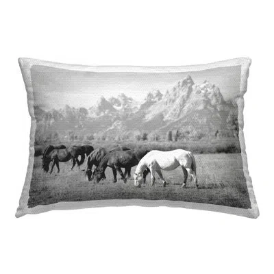 Stupell Industries Horses & Mountain Ranch Outdoor Printed Pillow By Daniel Sproul In Black;white