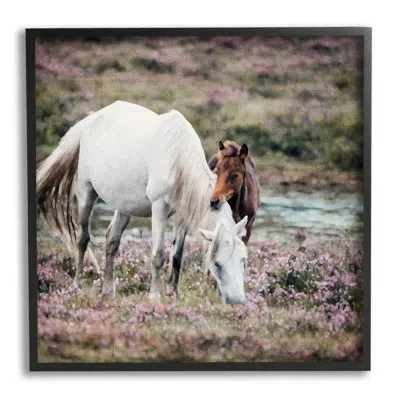 Stupell Industries Horses Grazing By River By Lsr Design Studio In Midnight Black Framed Giclee