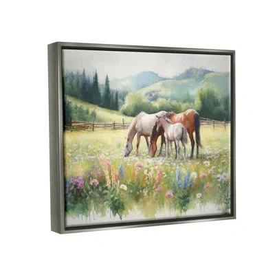 Stupell Industries Horses In Spring Meadow By Ramona Murdock In Luster Gray Floater Frame
