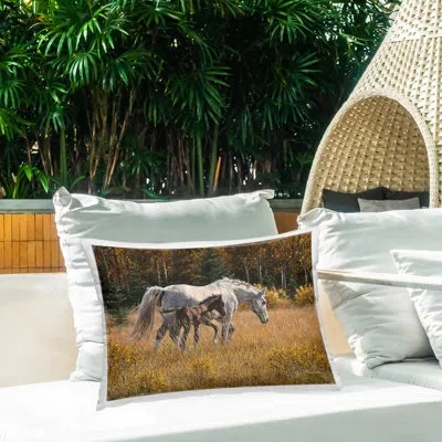Stupell Industries Horses Trotting Countryside Outdoor Printed Pillow By © Kim Penner In Tan