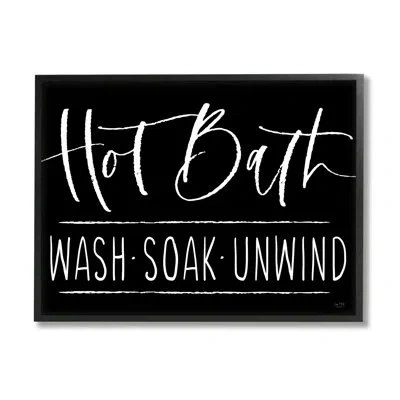 Stupell Industries Hot Bath Wash Soak Unwind Bathroom By Lux + Me S - Floater Frame Graphic Art On Canvas In Midnight Black Framed Giclee