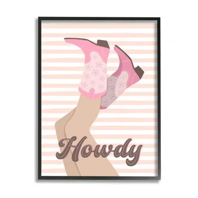 Stupell Industries Howdy Cowgirl On Stripes By Martina Pavlova Single Picture Frame Print On Canvas In Midnight Black Framed Giclee