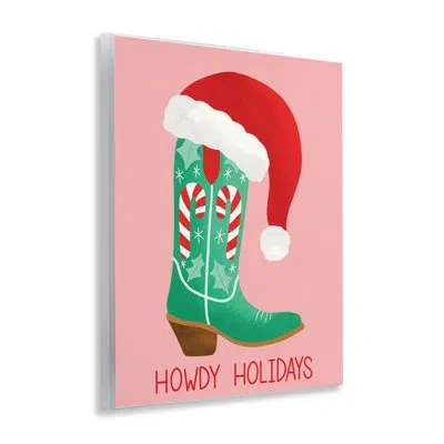 Stupell Industries Howdy Holidays Boot & Hat Wall Plaque Art, Design By Taylor Shannon Designs In Pink