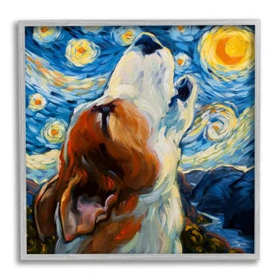 Stupell Industries Howling Dog Classic Framed On Wood By Cr Townsend Painting In Farmhouse Gray Framed Giclee