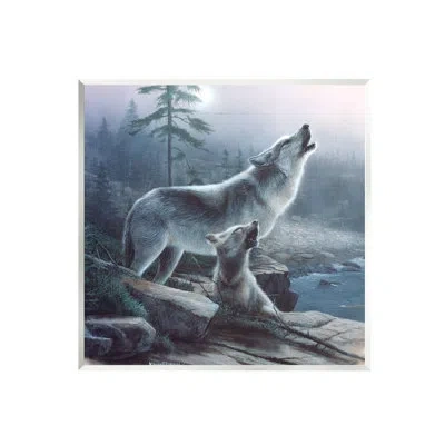 Stupell Industries Howling Wolf And Pup Landscape By Kevin Daniel - Painting In Blue