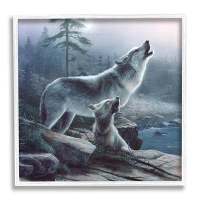 Stupell Industries Howling Wolf And Pup Landscape By Kevin Daniel - Painting In Blue