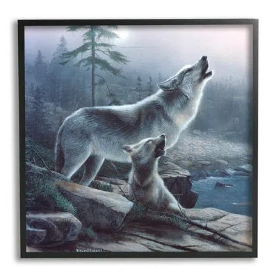 Stupell Industries Howling Wolf And Pup Landscape By Kevin Daniel - Painting In Midnight Black Framed Giclee