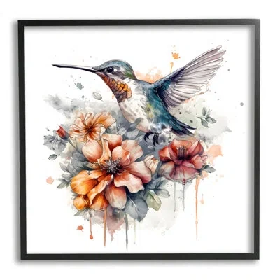 Stupell Industries Hummingbird & Hibiscus Flower Single Picture Frame Print On Canvas In Midnight Black Framed Giclee