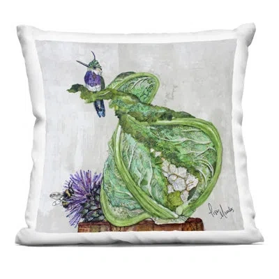 Stupell Industries Hummingbird On Cauliflower Decorative Printed Throw Pillow Design By Lisa Morales In Green