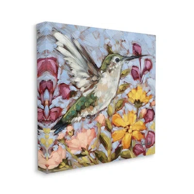 Stupell Industries Hummingbird Spring Garden Flowers By Sara G. Designs - Wrapped Canvas Painting In Green;yellow;pink