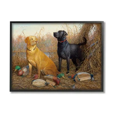 Stupell Industries Hunting Dogs With Decoys By Hayden Lambson Single Picture Frame Print On Canvas In Midnight Black Framed Giclee