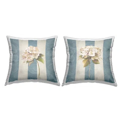 Stupell Industries Hydrangea Sprigs On Stripes 2 Pc Outdoor Printed Pillow Set By Patricia Pinto In Blue