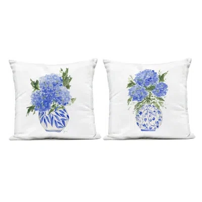 Stupell Industries Hydrangeas In Ornate Vases 2 Piece Outdoor Printed Pillow Set, Design By Lucille Price In Blue