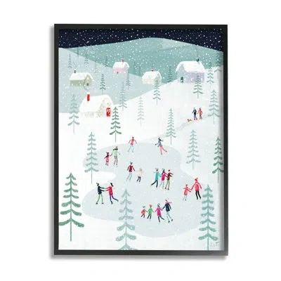 Stupell Industries Ice Skating Families Snowfall Framed On Wood By Andrew Thornton Graphic Art In Midnight Black Framed Giclee