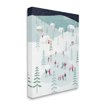 Stupell Industries Ice Skating Families Snowfall On Canvas Graphic Art In Blue;white