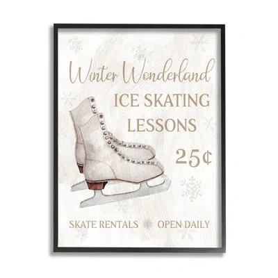 Stupell Industries Ice Skating Lessons Sign Framed On Wood By Conrad Knutsen Print In Midnight Black Framed Giclee