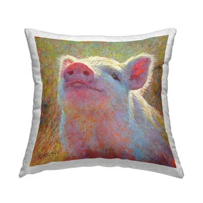 Stupell Industries Impressionist Smiling Pig Outdoor Printed Pillow By Rita Kirkman In Pink