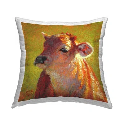 Stupell Industries Impressionist Sunlit Cow Outdoor Printed Pillow By Rita Kirkman In Green