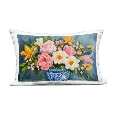 Stupell Industries Indigo Chinoiserie Flower Vase Outdoor Printed Pillow, Design By Petal Prints Design In Blue