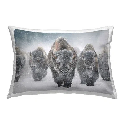 Stupell Industries Indomitable Bison In Snow Decorative Printed Throw Pillow By Mark Kelso In Gray