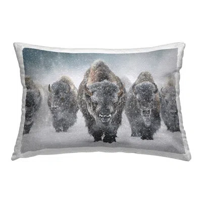 Stupell Industries Indomitable Bison In Snow Outdoor Printed Pillow By Mark Kelso In Gray