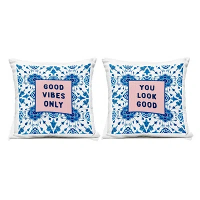 Stupell Industries Inspiring Messages On Boho Pattern 2 Piece Outdoor Printed Pillow Set, Design By Lettered And Lined In Blue Text & Numbers 2