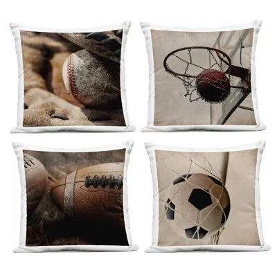 Stupell Industries Inspiring Sports Be The Ball 4 Piece Outdoor Printed Pillow Set, Design By Kim Allen In Brown Sports 3