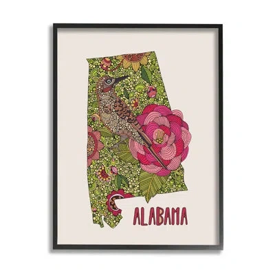 Stupell Industries Intricate Alabama Camellia Flower Bird Detailed Pattern By Valentina Harper - Floater Frame Graphic  In Midnight Black Framed Giclee
