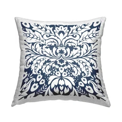 Stupell Industries Intricate Floral Damask Pattern Outdoor Printed Pillow By Geoff Tygert In Blue;white