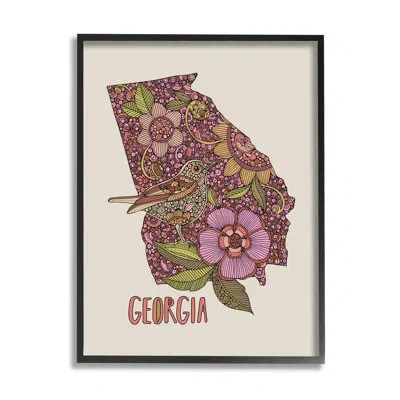 Stupell Industries Intricate Georgia State Bird And Flower Detailed Floral Design By Valentina Harper - Floater Frame G In Midnight Black Framed Giclee