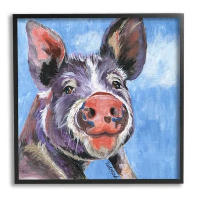 Stupell Industries Intricate Pig Hog Bold Contemporary Strokes By Jennifer Redstreake - Floater Frame Painting On Canva In Midnight Black Framed Giclee
