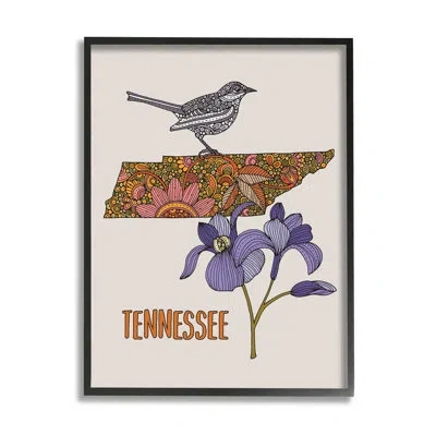 Stupell Industries Intricate Tennessee State Iris Floral Pattern Bird By Valentina Harper - Picture Frame Graphic Art O In Midnight Black Framed Giclee