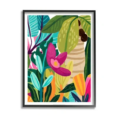 Stupell Industries Island Thicket Bold Tropical Plants By June Erica Vess - Floater Frame Painting On Wood In Midnight Black Framed Giclee